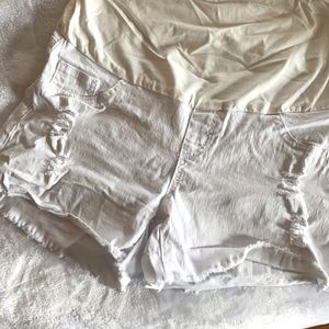 Maternity white denim shorts